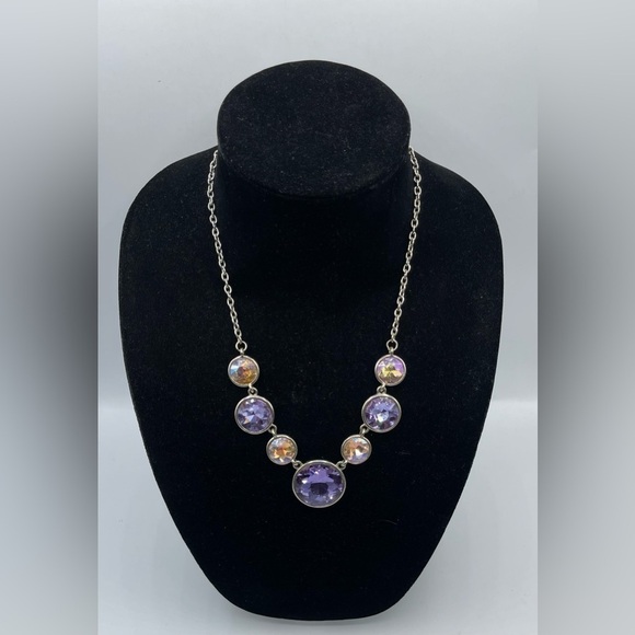 BILL Blass Rivoli Purple Rhinestone Gun Tone Necklace - Picture 1 of 6